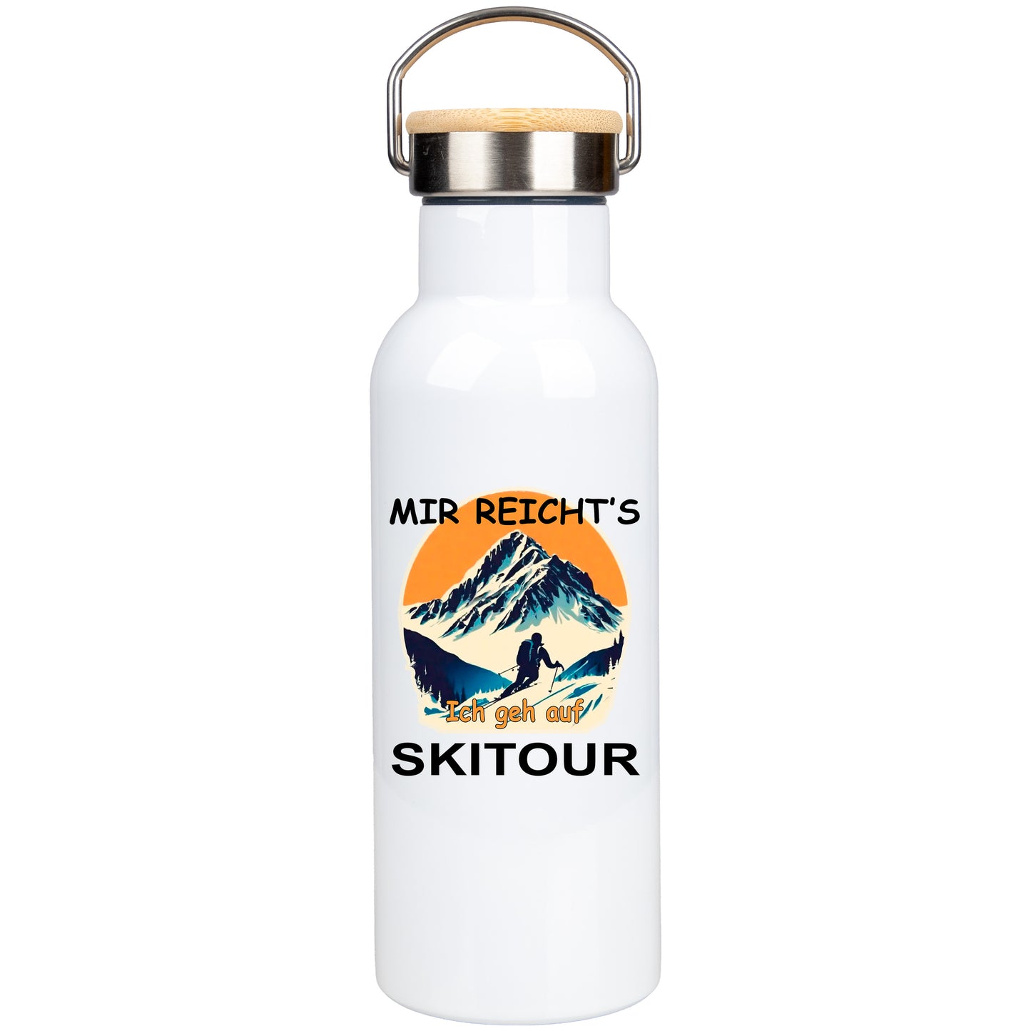 Edelstahl Trinkflasche 500ml mit Bambusdeckel | Mir Reicht's Ich geh auf Skitour