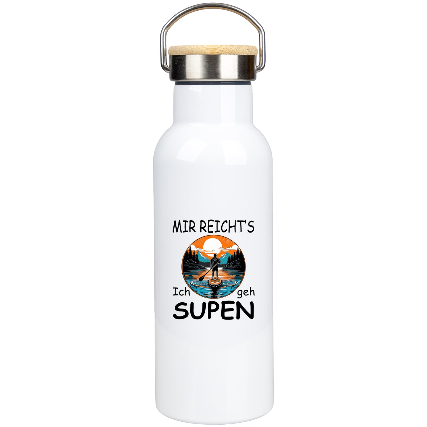 Edelstahl Trinkflasche 500ml mit Bambusdeckel | Mir Reicht's Ich geh SUPen
