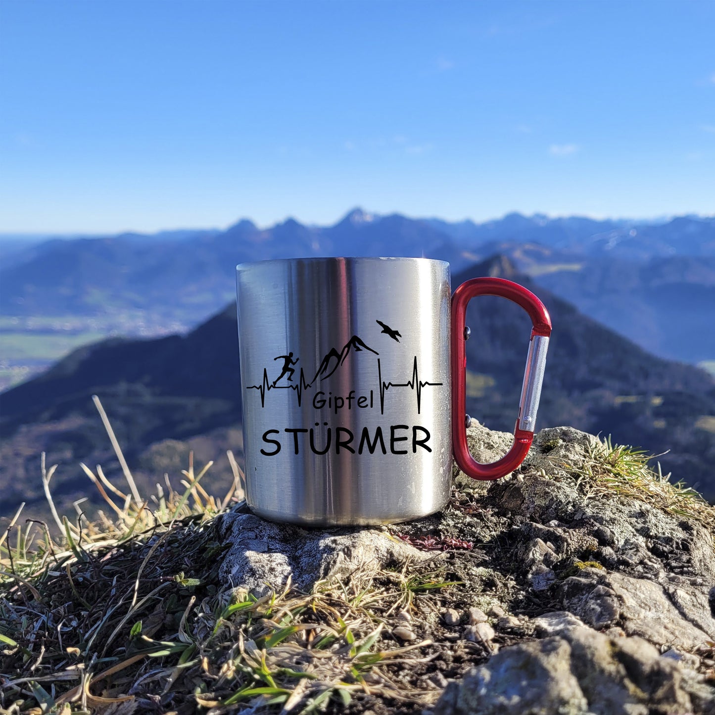 DekoAlm24 Tasse - Gipfelstürmer Puls - Edelstahl mit Karabiner