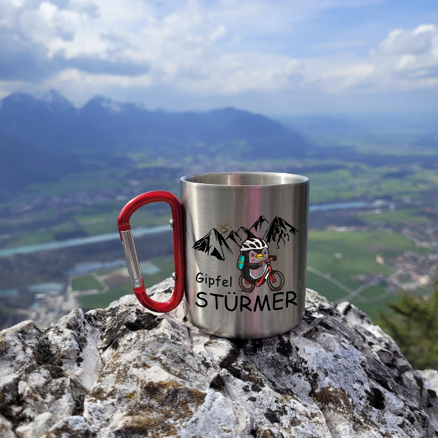 DekoAlm24 Tasse - Pingi - Gipfelstürmer - Edelstahl mit Karabiner