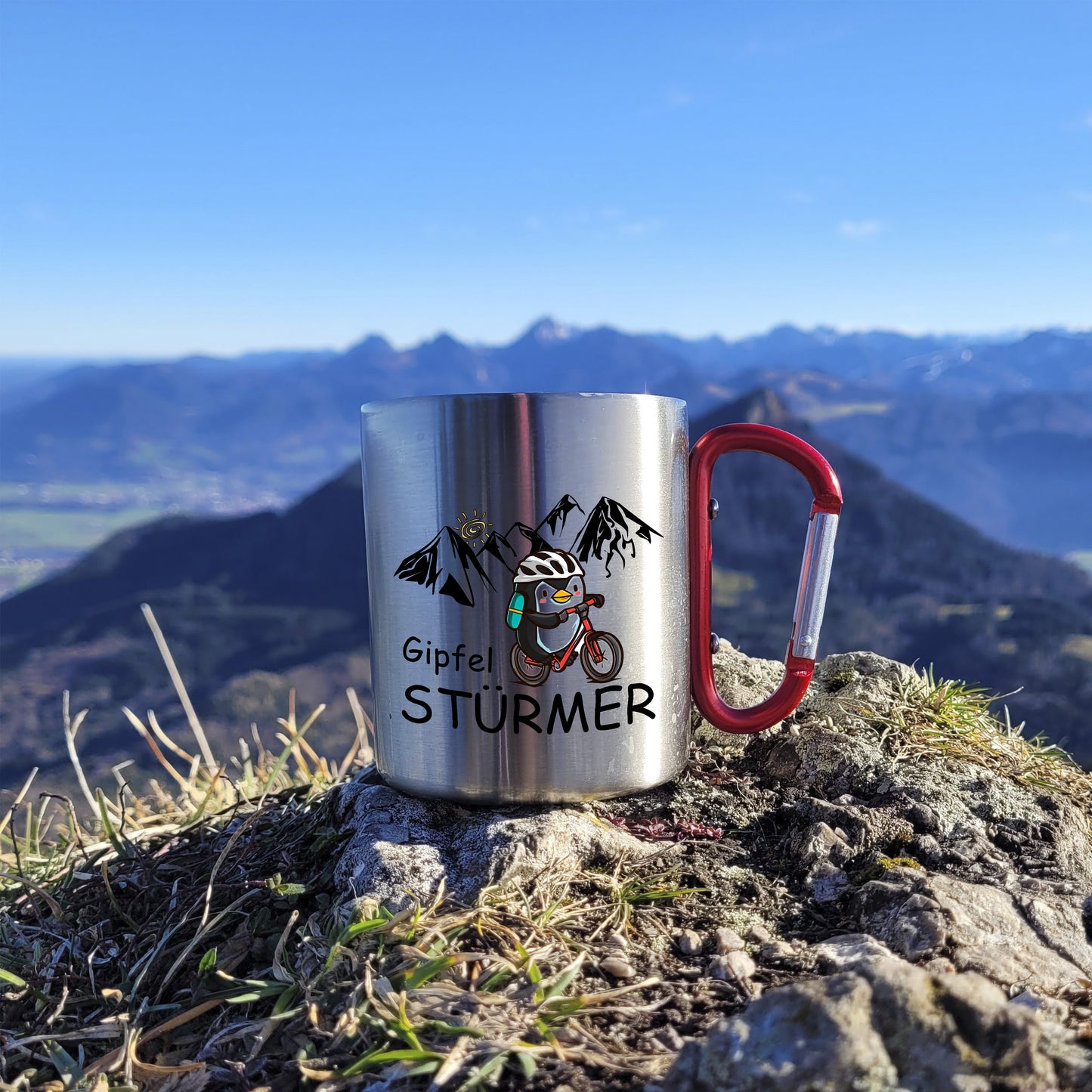 DekoAlm24 Tasse - Pingi - Gipfelstürmer - Edelstahl mit Karabiner