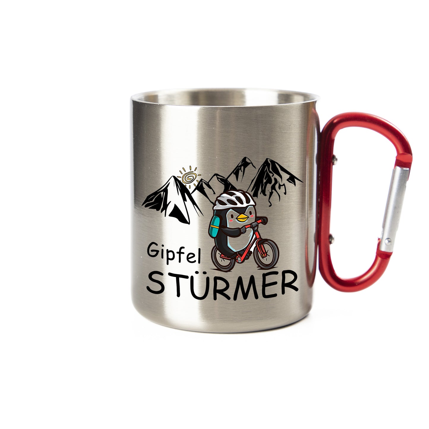 DekoAlm24 Tasse - Pingi - Gipfelstürmer - Edelstahl mit Karabiner