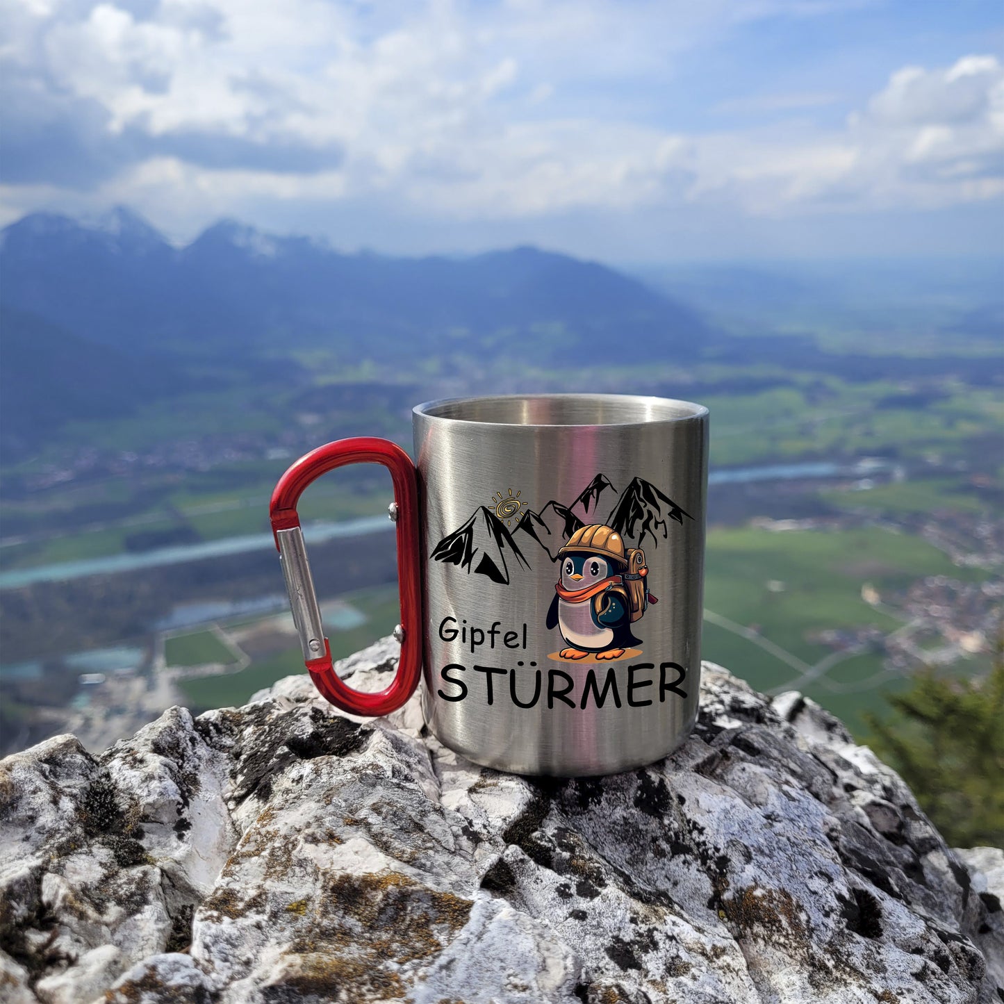 DekoAlm24 Tasse - Pingi - Gipfelstürmer - Edelstahl mit Karabiner