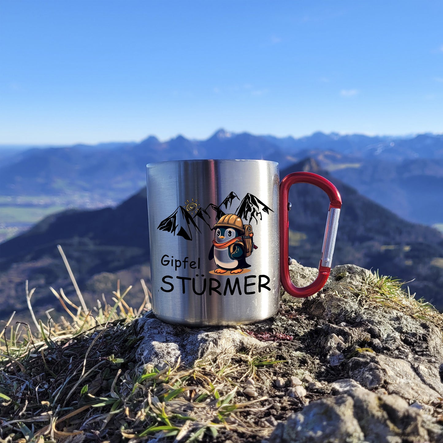 DekoAlm24 Tasse - Pingi - Gipfelstürmer - Edelstahl mit Karabiner