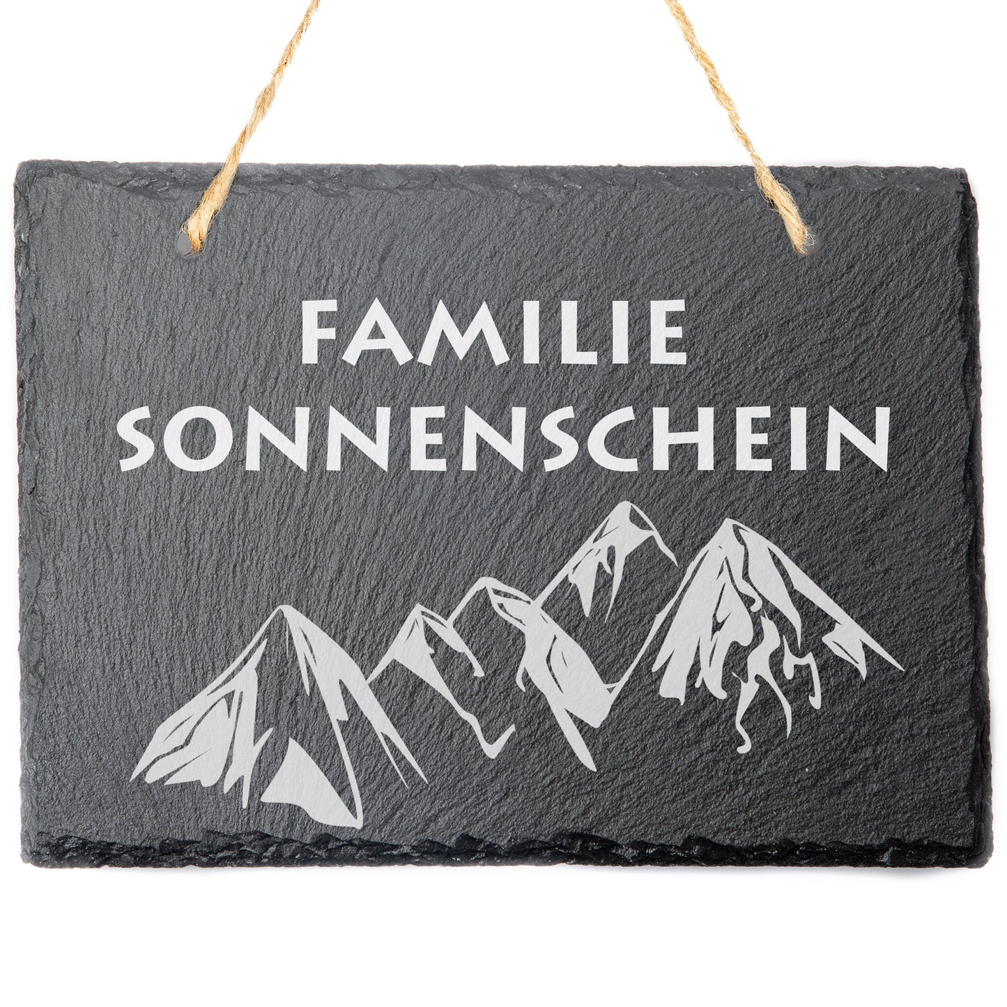 DekoAlm24 Türschild mit personalisierter Gravur - Schiefer - Bergmotiv - Edelstahl Abstandhalter