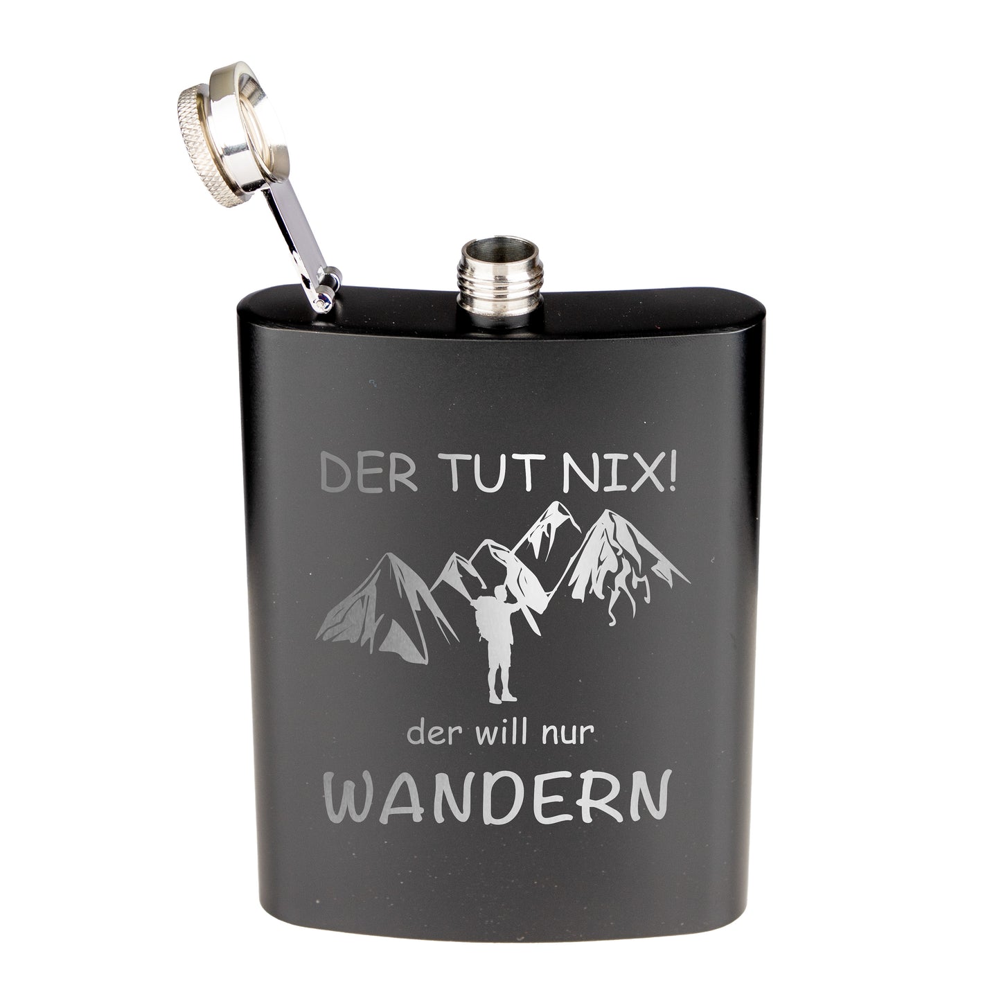 Flachmann Edelstahl - Der tut nix der will nur wandern - graviert / schwarz