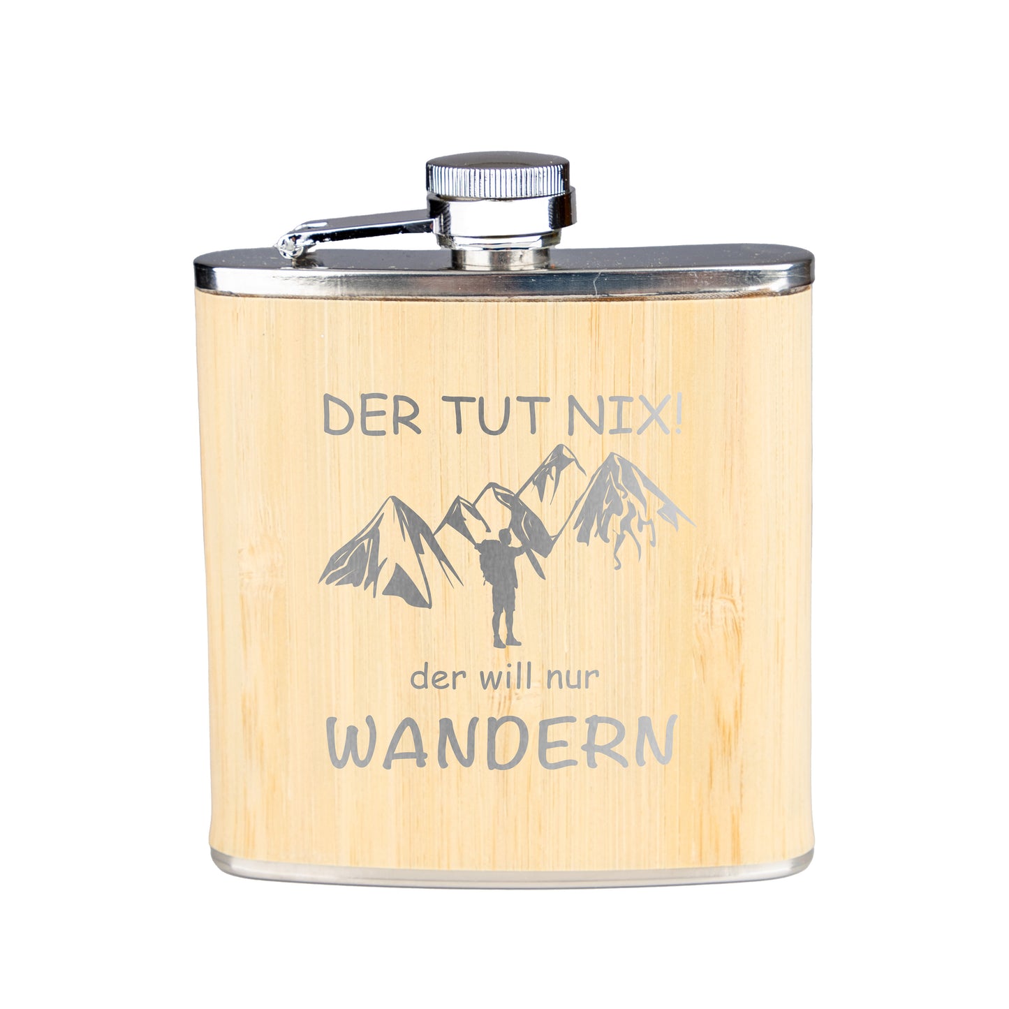Flachmann Edelstahl Bambus - Der tut nix der will nur wandern - graviert