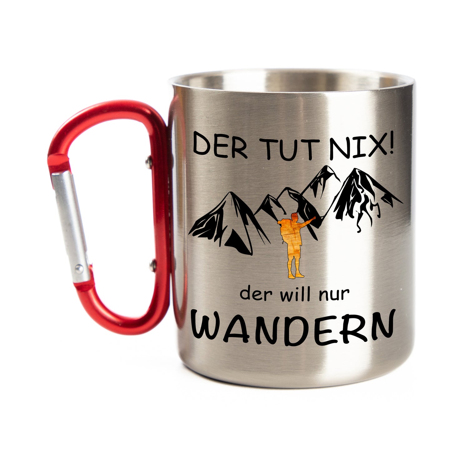 DekoAlm24 Tasse - Der tut nix! der will nur wandern - Edelstahl mit Karabiner