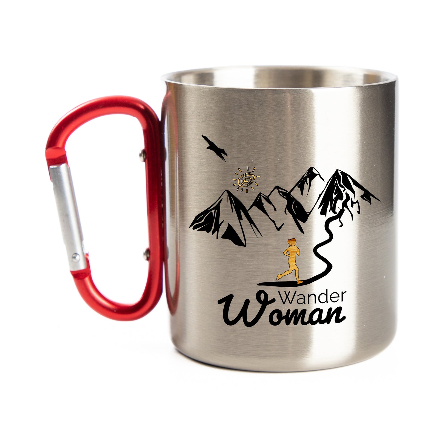 DekoAlm24 Tasse - Wanderwoman - Edelstahl mit Karabiner