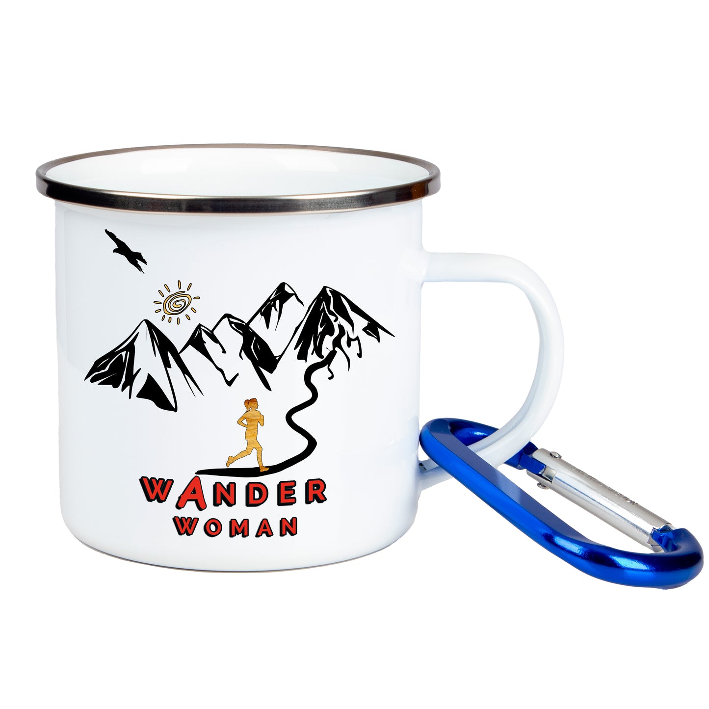 DekoAlm24 Tasse - Wanderwoman - Emaille (Silber)