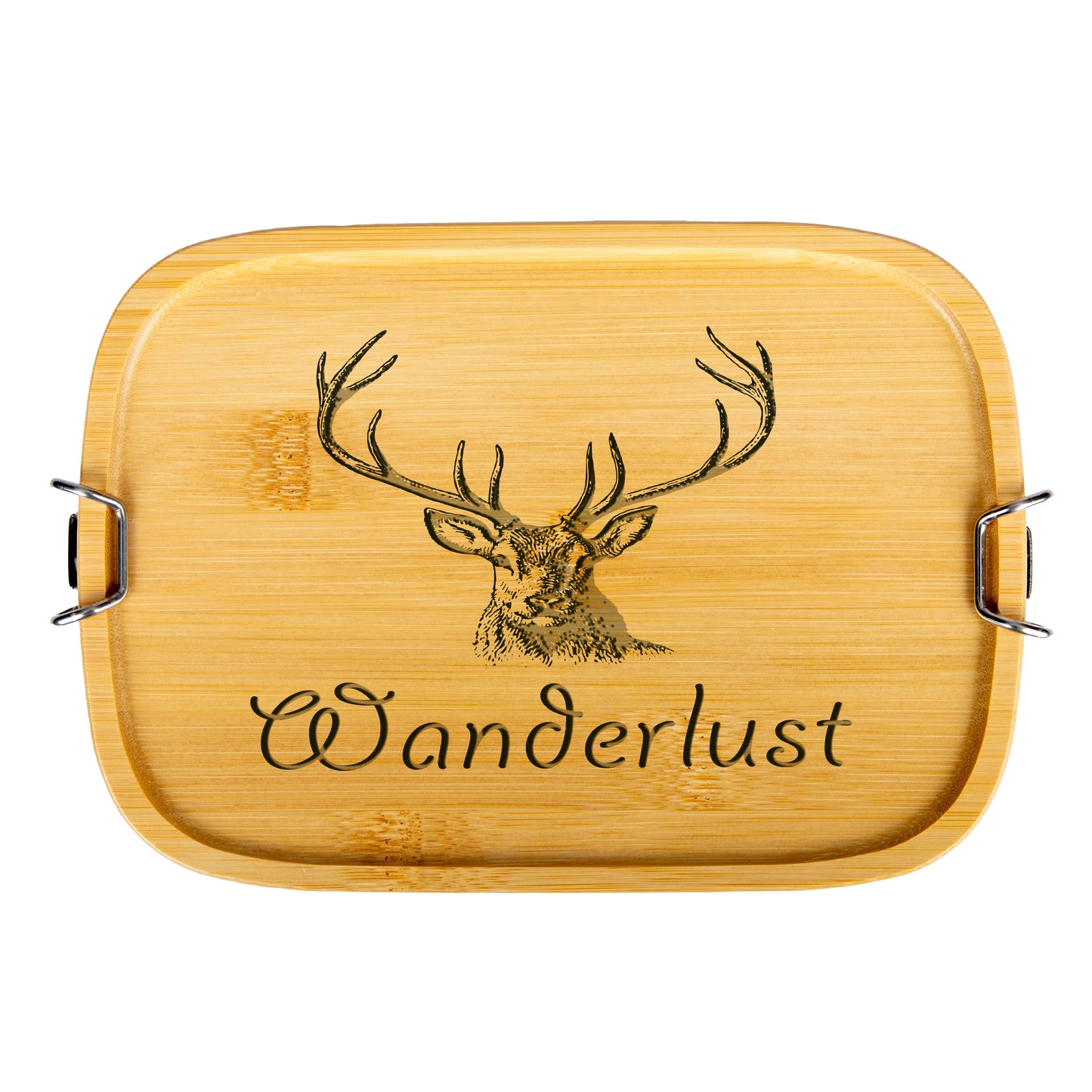 DekoAlm24 Brotdose | Lunchbox | Edelstahl mit Bambusdeckel - Wanderlust