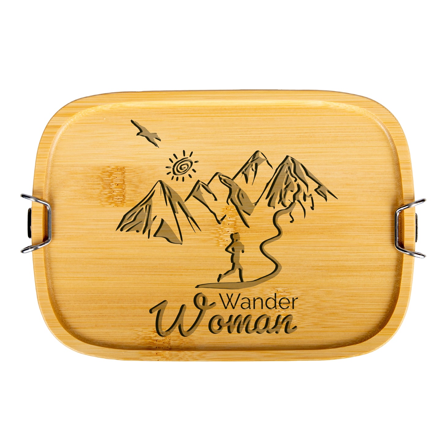 DekoAlm24 Brotdose | Lunchbox | Edelstahl mit Bambusdeckel - Wanderwoman