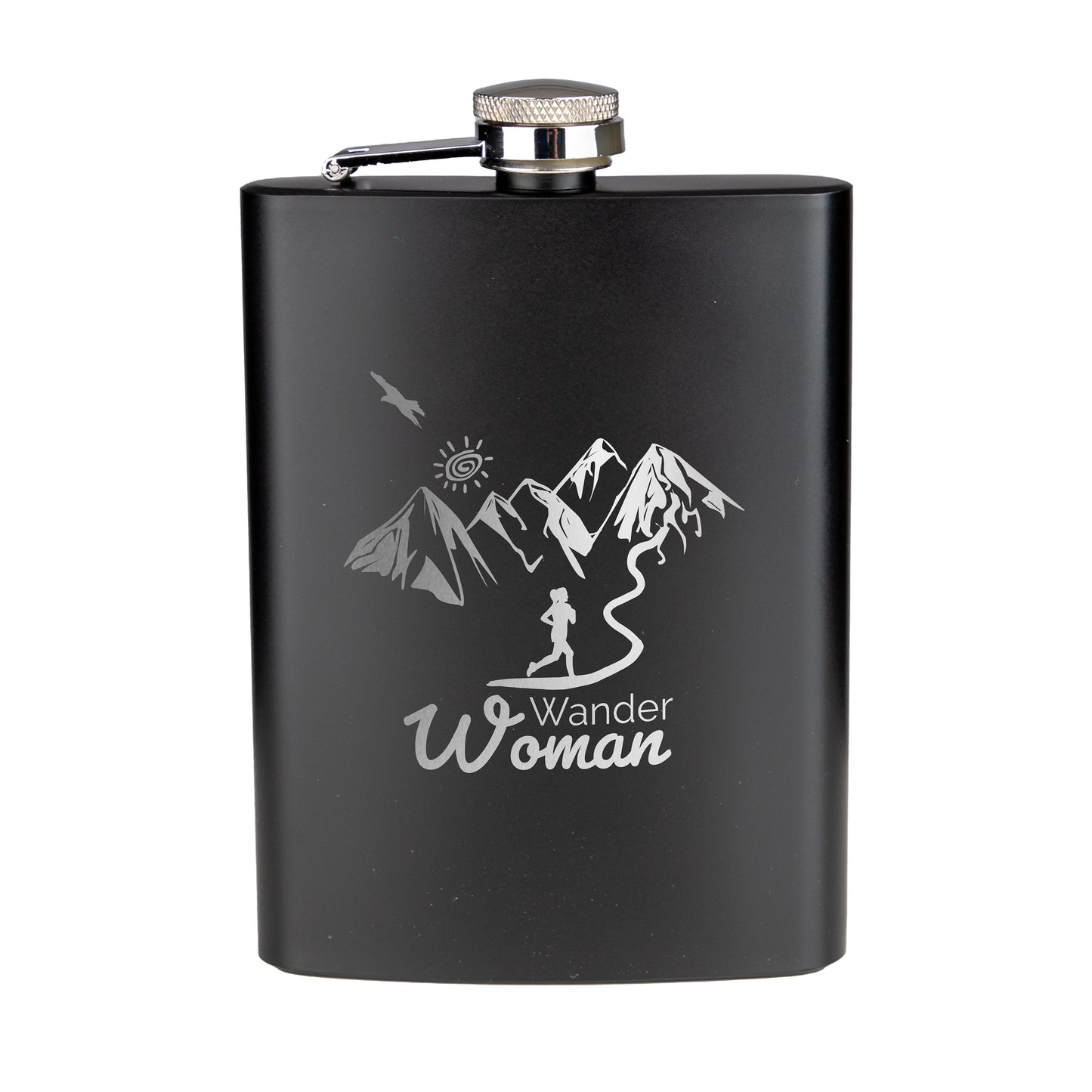 Flachmann Edelstahl - Wanderwoman - graviert / schwarz