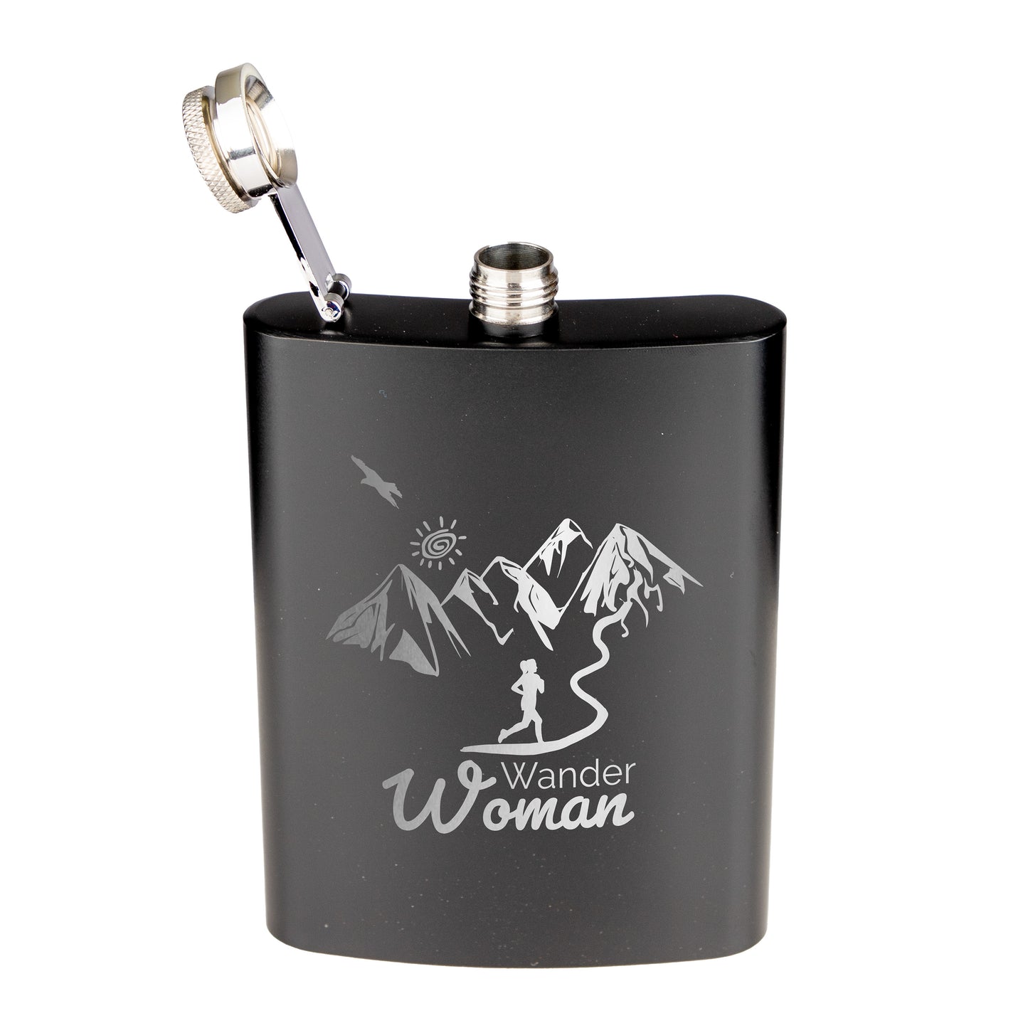 Flachmann Edelstahl - Wanderwoman - graviert / schwarz