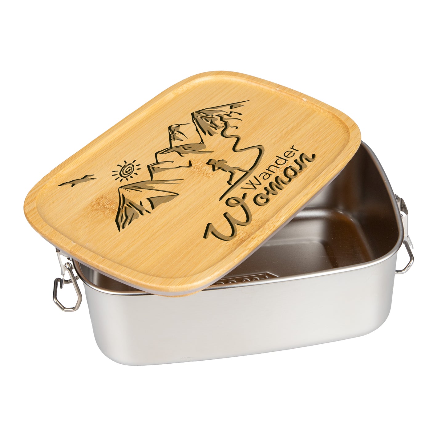 DekoAlm24 Brotdose | Lunchbox | Edelstahl mit Bambusdeckel - Wanderwoman