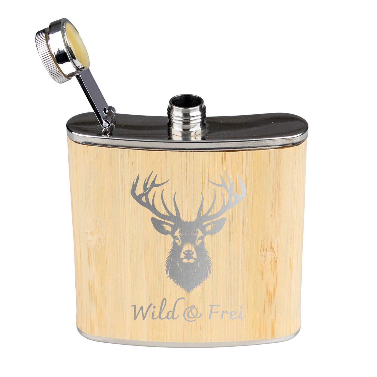 Flachmann Edelstahl Bambus - Wild & Frei - graviert