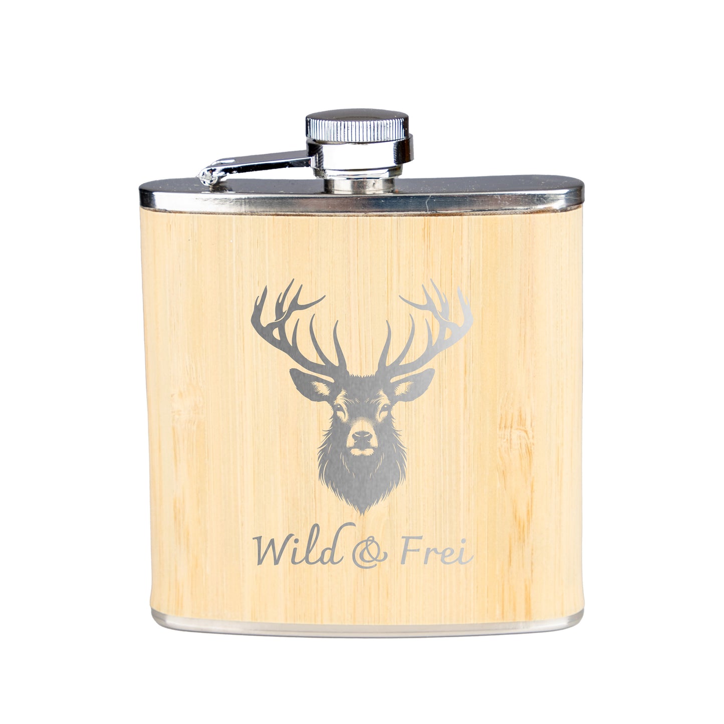 Flachmann Edelstahl Bambus - Wild & Frei - graviert