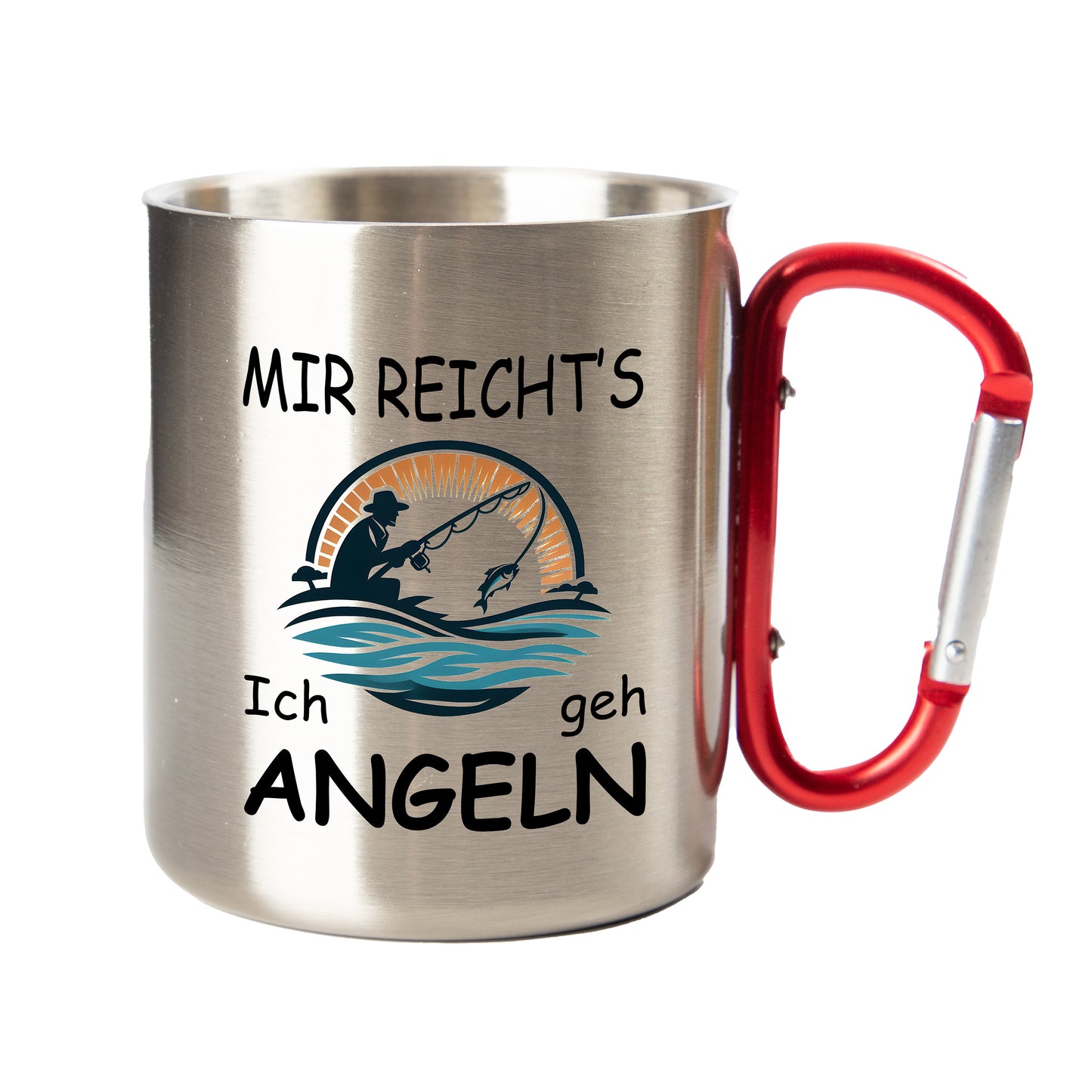 DekoAlm24 Tasse - Mir reicht's Ich geh Angeln- Edelstahl mit Karabiner