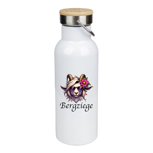 Edelstahl Trinkflasche 500ml mit Bambusdeckel | Bergziege