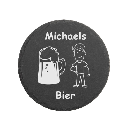 Glasuntersetzer rund - Schiefer - Bier - personalisiert - 10cm