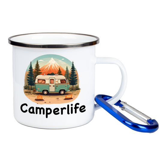 DekoAlm24 Tasse - Camperlife - Emaille (Silber)