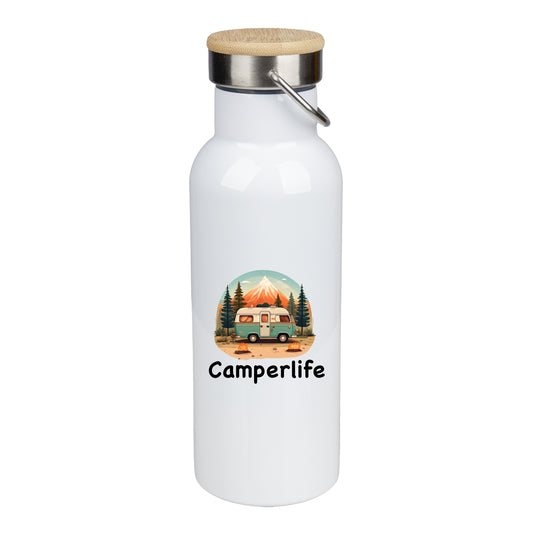 Edelstahl Trinkflasche 500ml mit Bambusdeckel | Camperlife