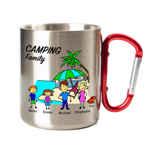 Tasse Edelstahl Karabiner | Camping Family | personalisiert