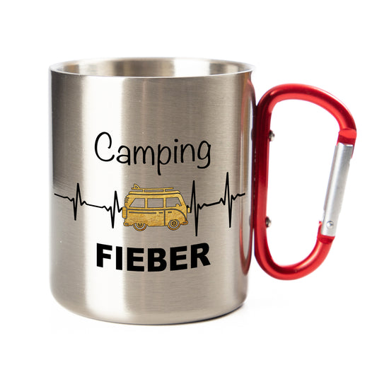 Edelstahl Tasse / Thermo Becher mit Karabiner | Camping Fieber