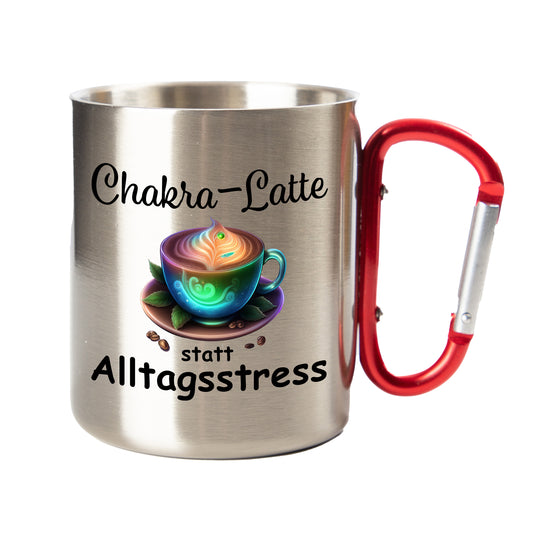 Edelstahl Tasse / Thermo Becher mit Karabiner | Chakra Latte statt Alltagsstress