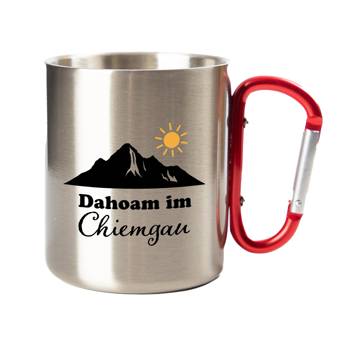 Edelstahl Thermobecher mit Karabiner – Dahoam im Chiemgau
