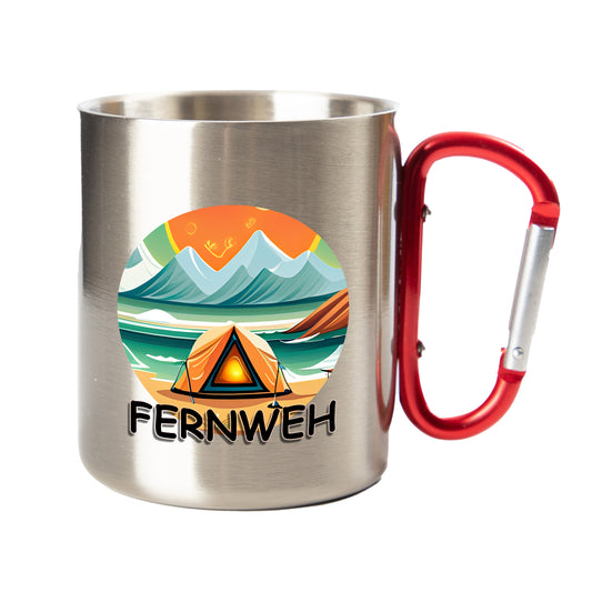 DekoAlm24 Tasse - Fernweh - Edelstahl mit Karabiner