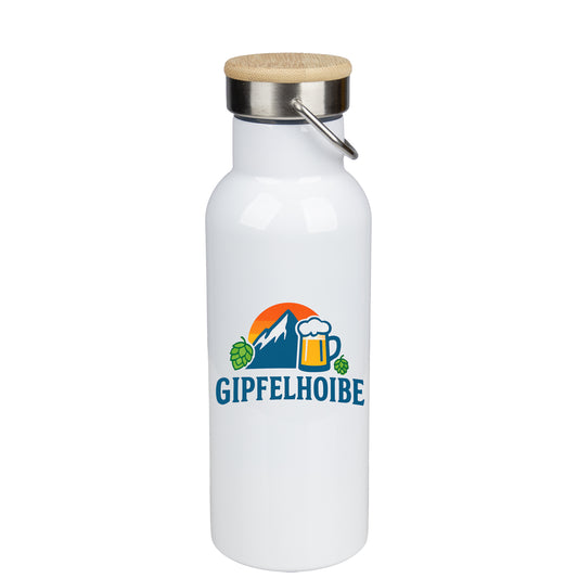 Edelstahl Thermoflasche „Gipfelhoibe“ – 500 ml | Isolierflasche mit Bambusdeckel