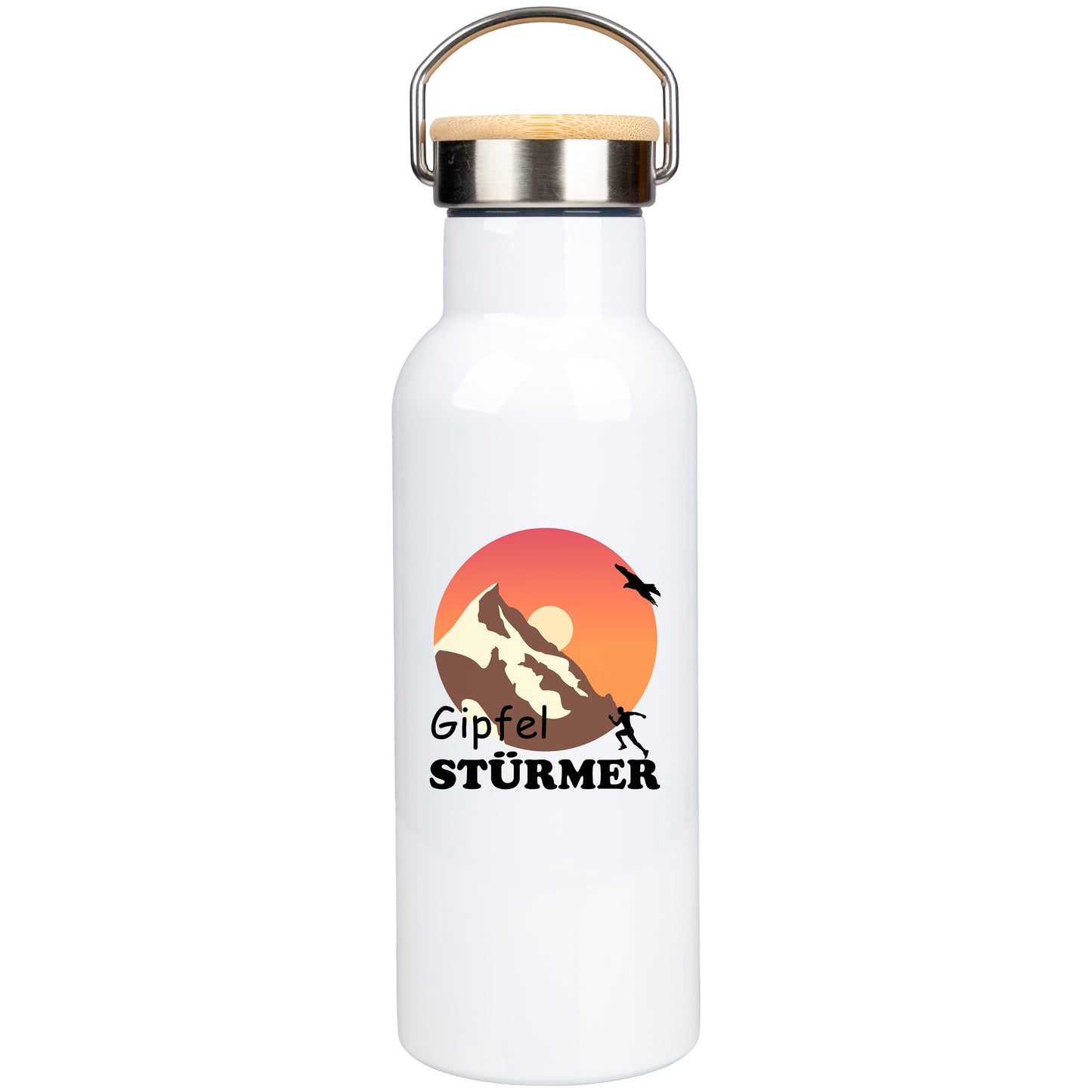 Edelstahl Trinkflasche 500ml mit Bambusdeckel | Gipfelstürmer sundowner