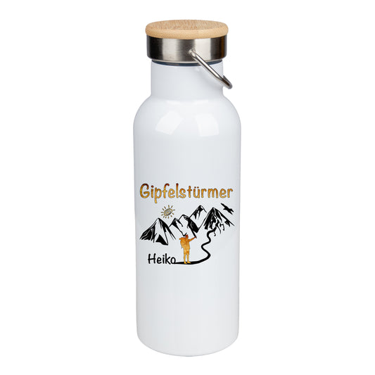 Edelstahl Trinkflasche 500ml mit Bambusdeckel | Gipfelstürmer | personalisiert
