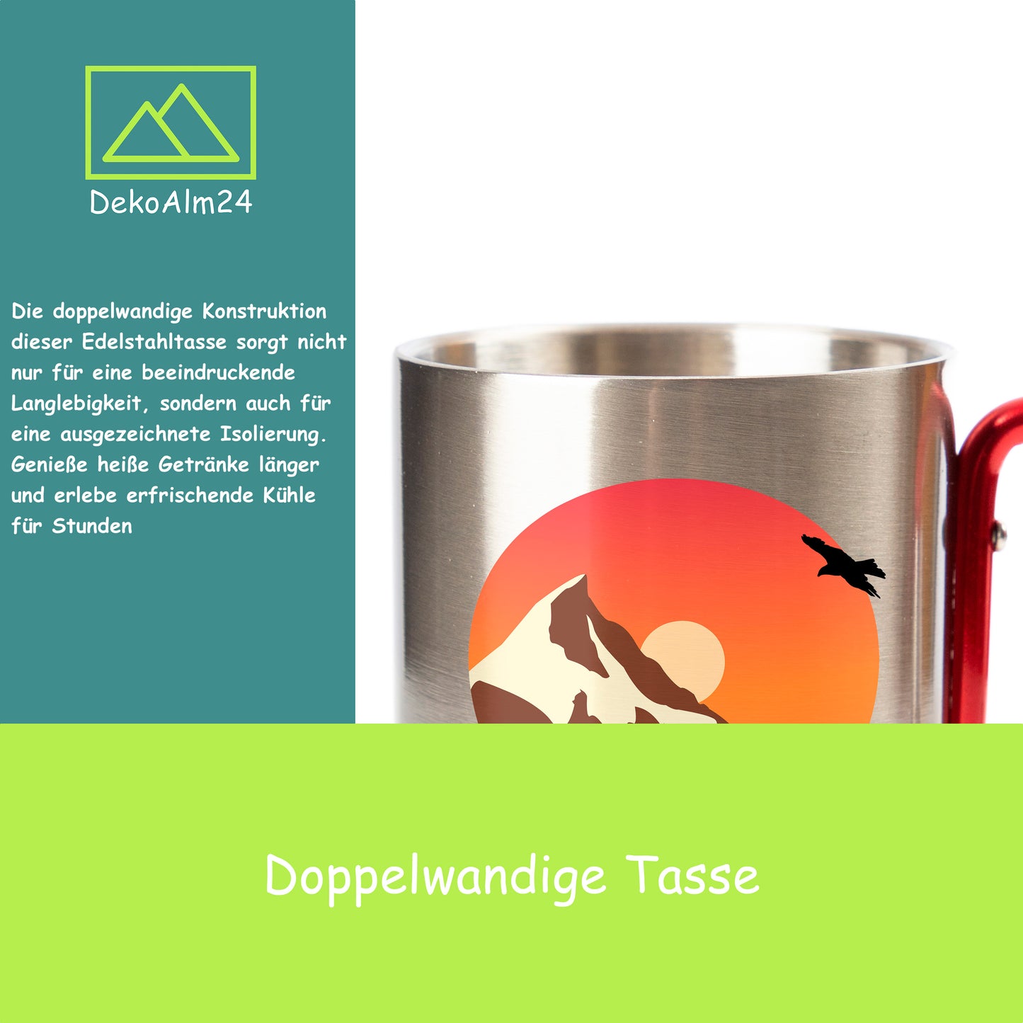 DekoAlm24 Tasse - Wander-Otter - Der tut nix! der will nur wandern - Edelstahl mit Karabiner