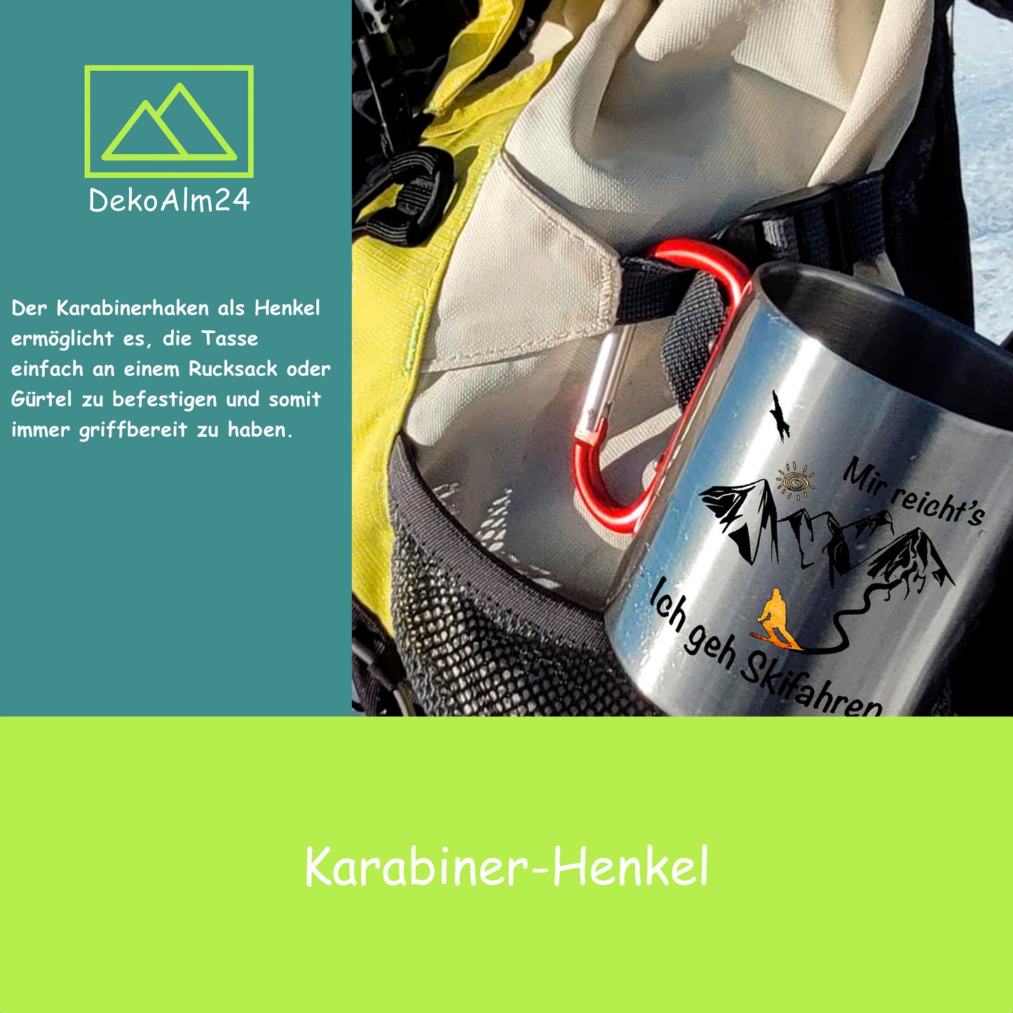 DekoAlm24 Tasse - Wander-Otter - Der tut nix! der will nur wandern - Edelstahl mit Karabiner