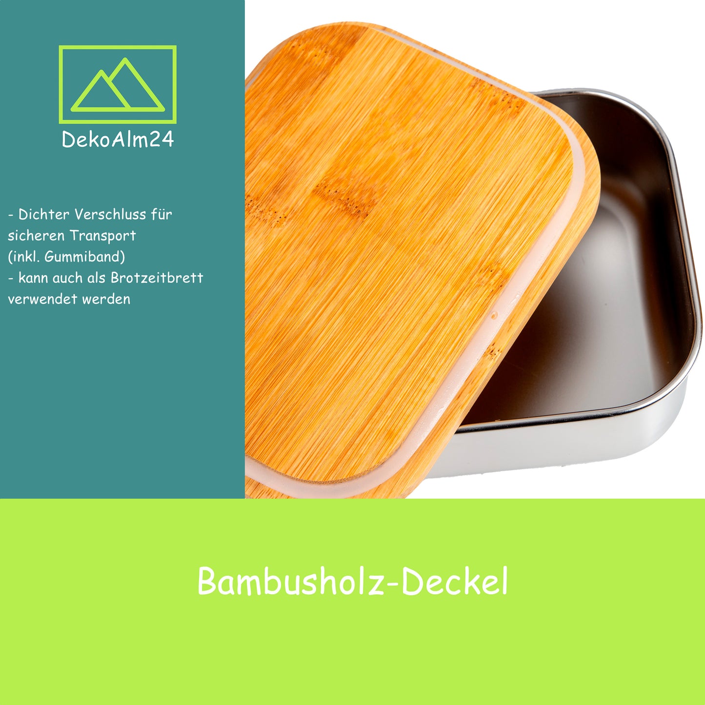 DekoAlm24 Lunchbox - Gipfelstürmerin - MTB - aus Edelstahl mit Bambusdeckel & Spannband