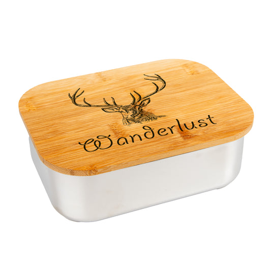 DekoAlm24 Lunchbox - Wanderlust - aus Edelstahl mit Bambusdeckel & Spannband