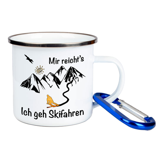 DekoAlm24 Tasse - Mir reicht's Ich geh Skifahren - Emaille (Silber)