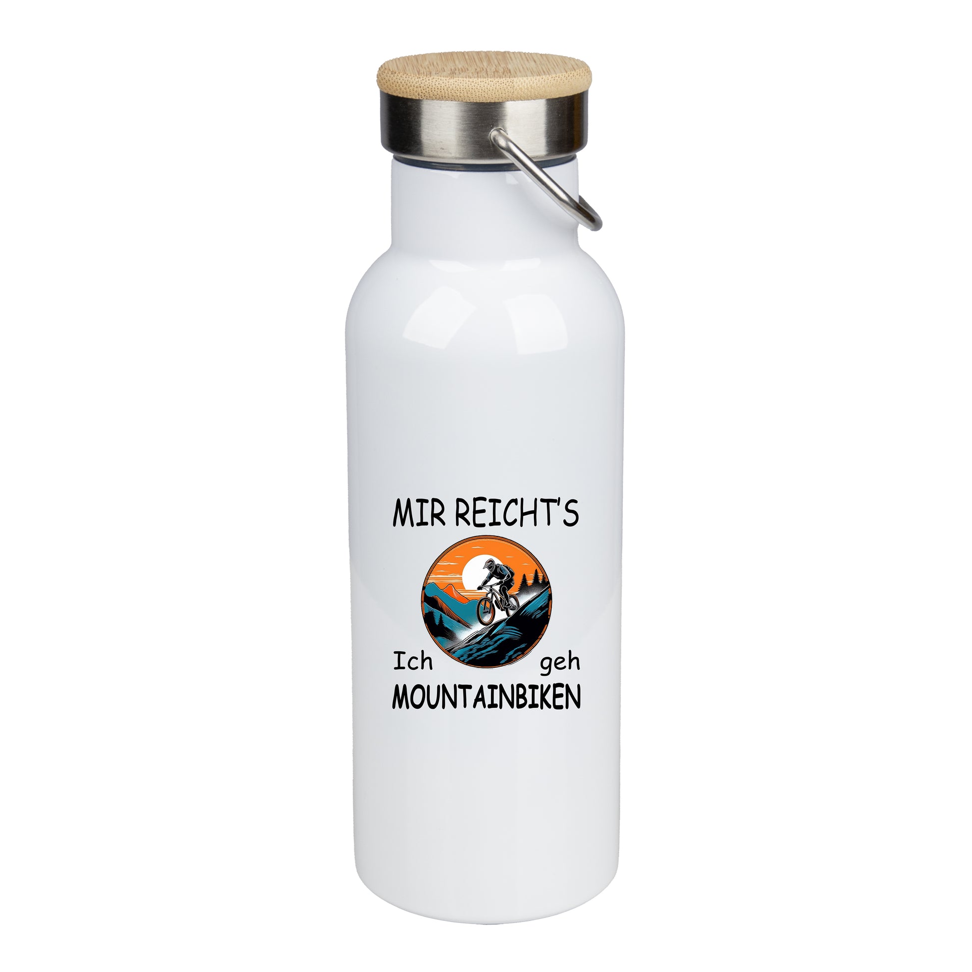 Edelstahl Trinkflasche 500ml mit Bambusdeckel | Mir reicht's