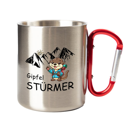 DekoAlm24 Tasse - Wander-Otter Gipfelstürmer - Edelstahl mit Karabiner