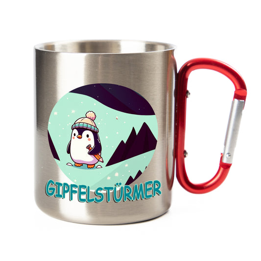 DekoAlm24 Tasse - Pingi Gipfelstürmer - Edelstahl mit Karabiner