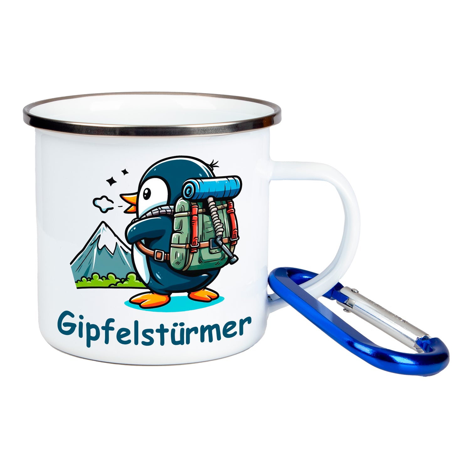 DekoAlm24 Tasse - Pingi - Gipfelstürmer - Emaille (Silber)