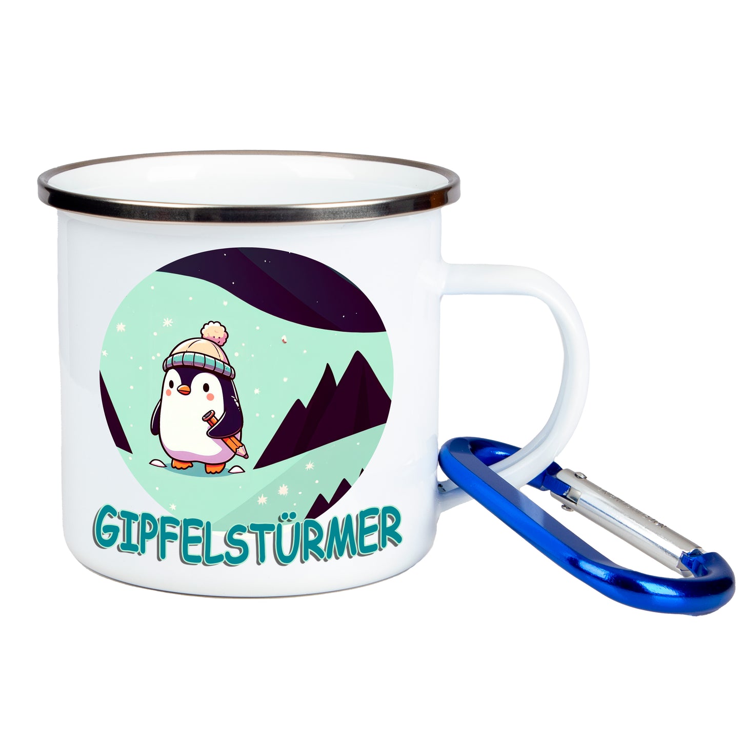 DekoAlm24 Tasse - Pingi - Gipfelstürmer - Emaille (Silber)