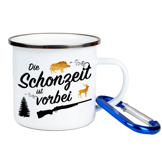 DekoAlm24 Tasse - Die Schonzeit ist vorbei - Emaille (Silber)