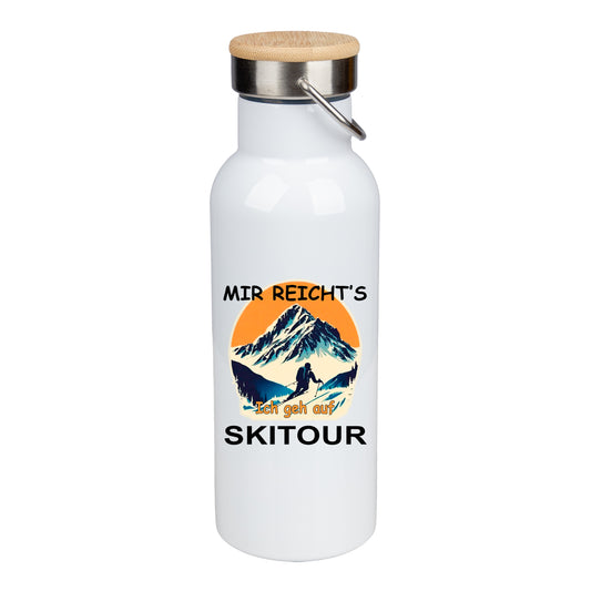 Edelstahl Trinkflasche 500ml mit Bambusdeckel | Mir Reicht's Ich geh auf Skitour