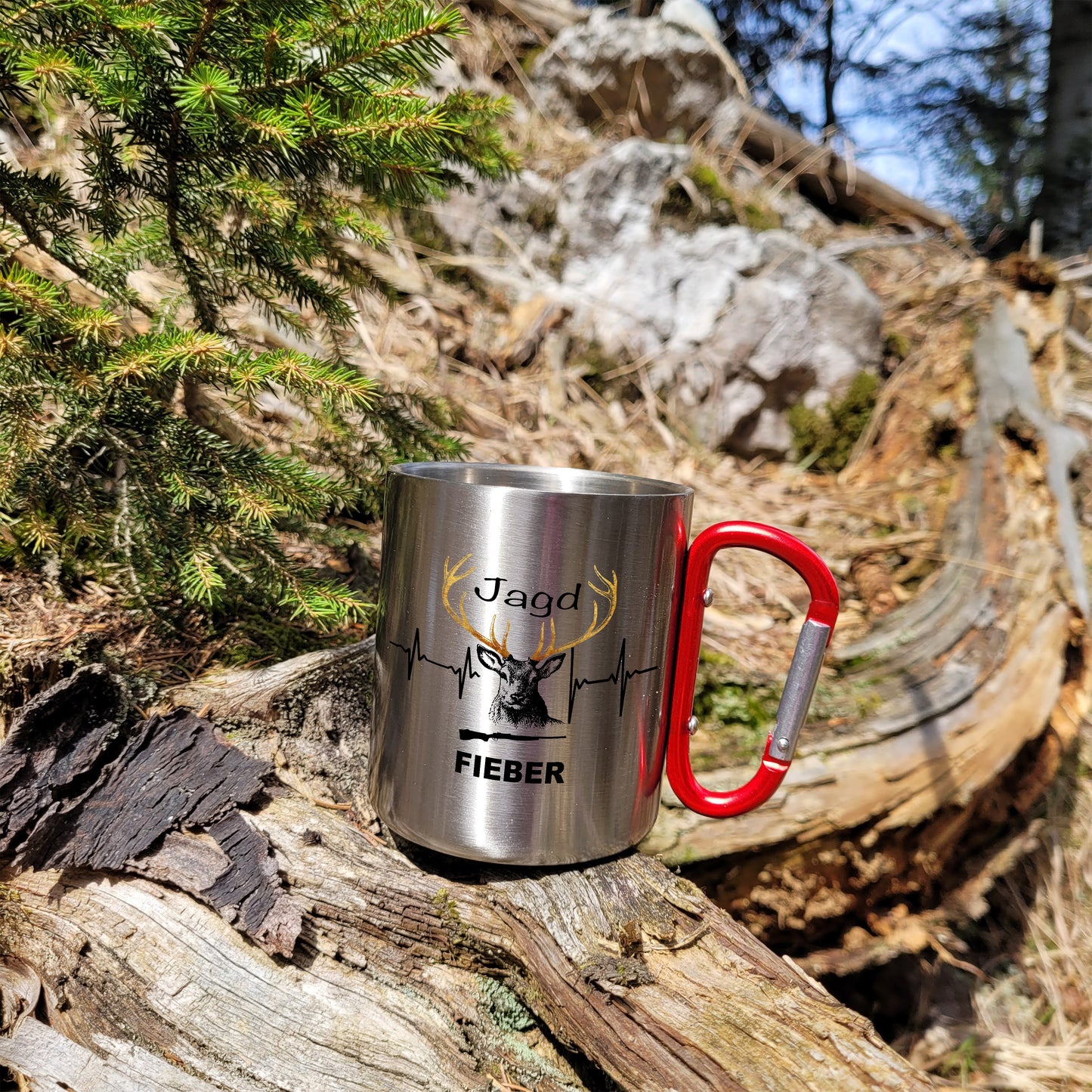 DekoAlm24 Tasse - Jagdfieber - Edelstahl mit Karabiner