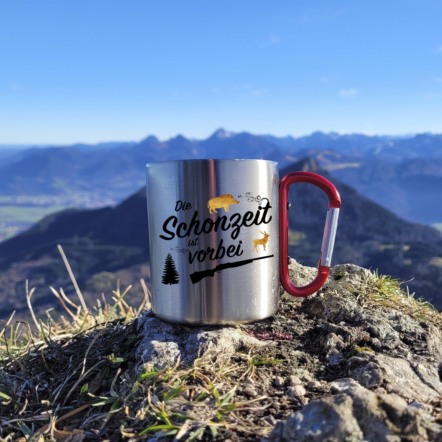 DekoAlm24 Tasse - Schonzeit - Edelstahl mit Karabiner