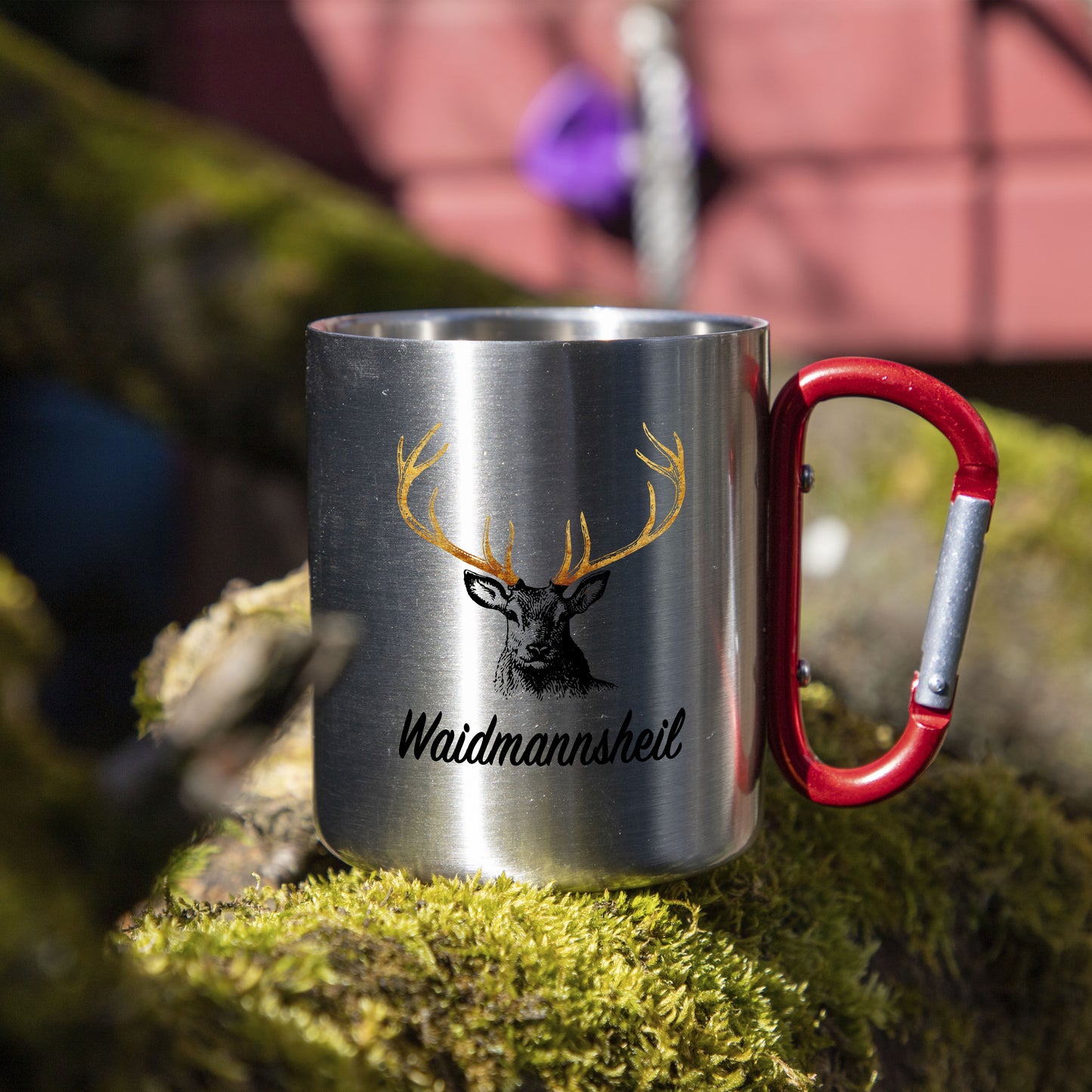 DekoAlm24 Tasse - Waidmannsheil - Edelstahl mit Karabiner