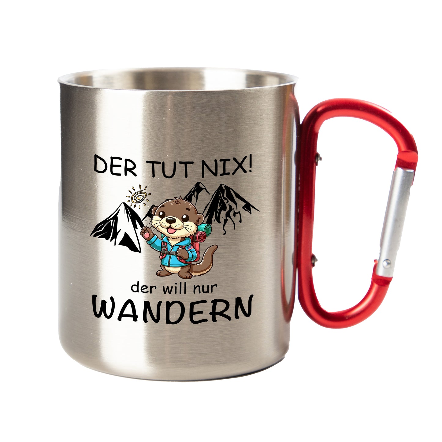 DekoAlm24 Tasse - Wander-Otter - Der tut nix! der will nur wandern - Edelstahl mit Karabiner